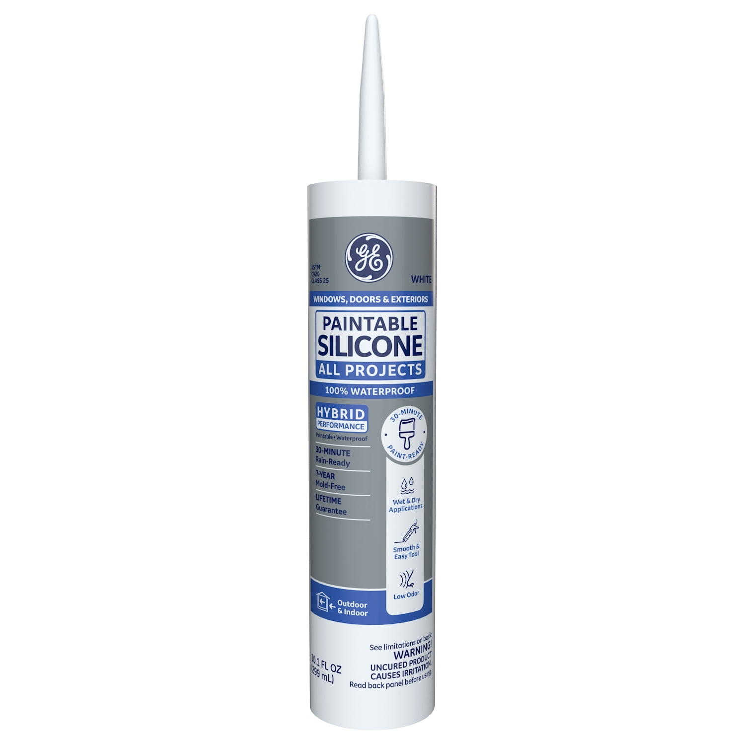 GE All Projects Paintable Silicone Caulk, White, 10.1 oz.