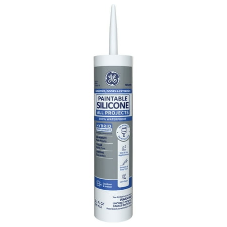 GE All Projects Paintable Silicone Caulk, White, 10.1 Oz.