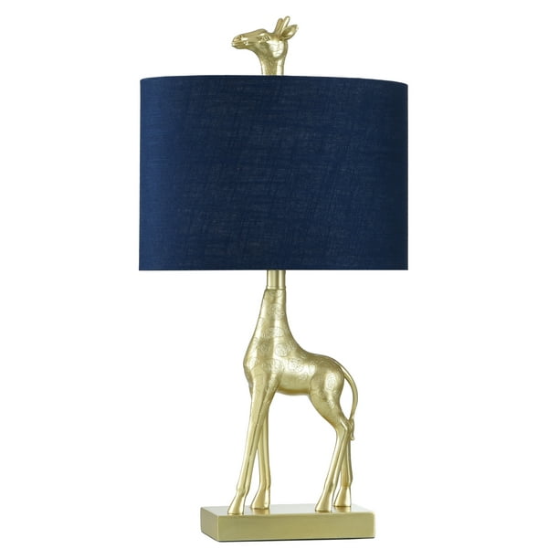Golden Giraffe Table Lamp Solid Gold, Ero Blue Velvet Shade Table Desk Lamp Large