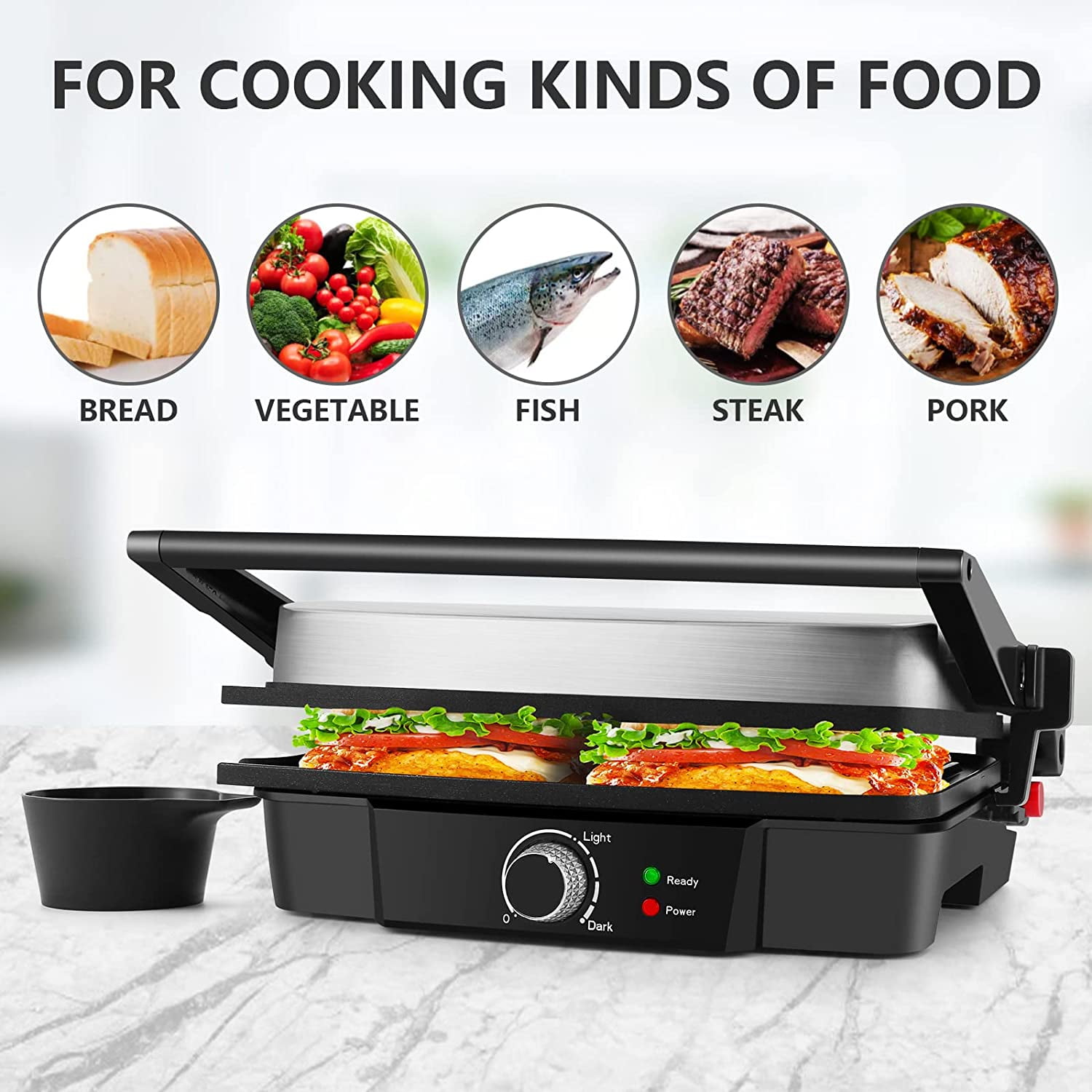 Monxook Non Stick Electric Grill & Panini Press with Lid ABC192