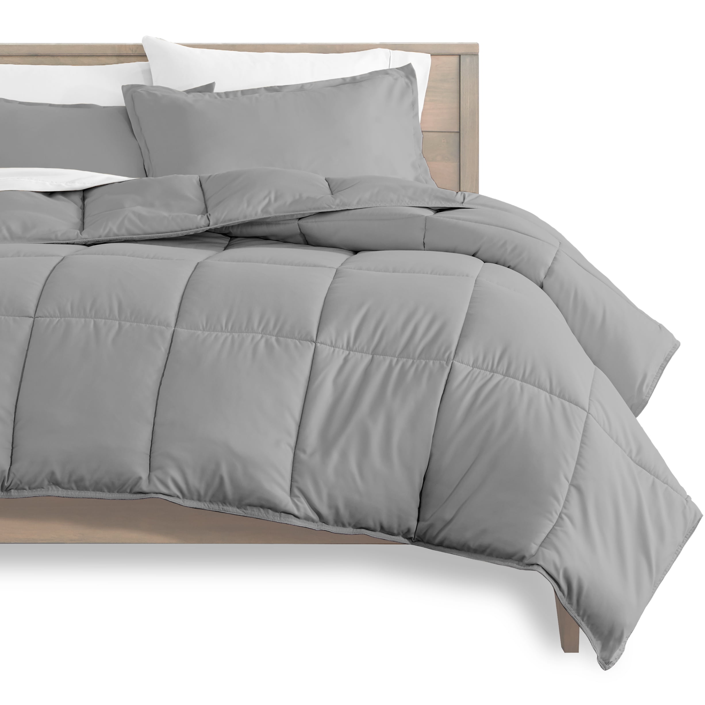 Bare Home Ultra-Soft Goose Down Alternative Comforter Set, Full, Light Gray