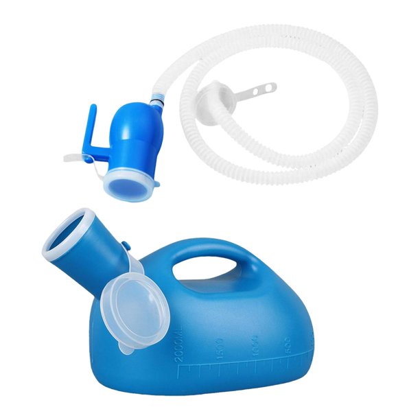 Botella de orina masculina pipa botella a prueba de fugas 2000 ml de recipiente urinario de recolección de macetas para ancianos para ancianos para Manguera azul de 2m