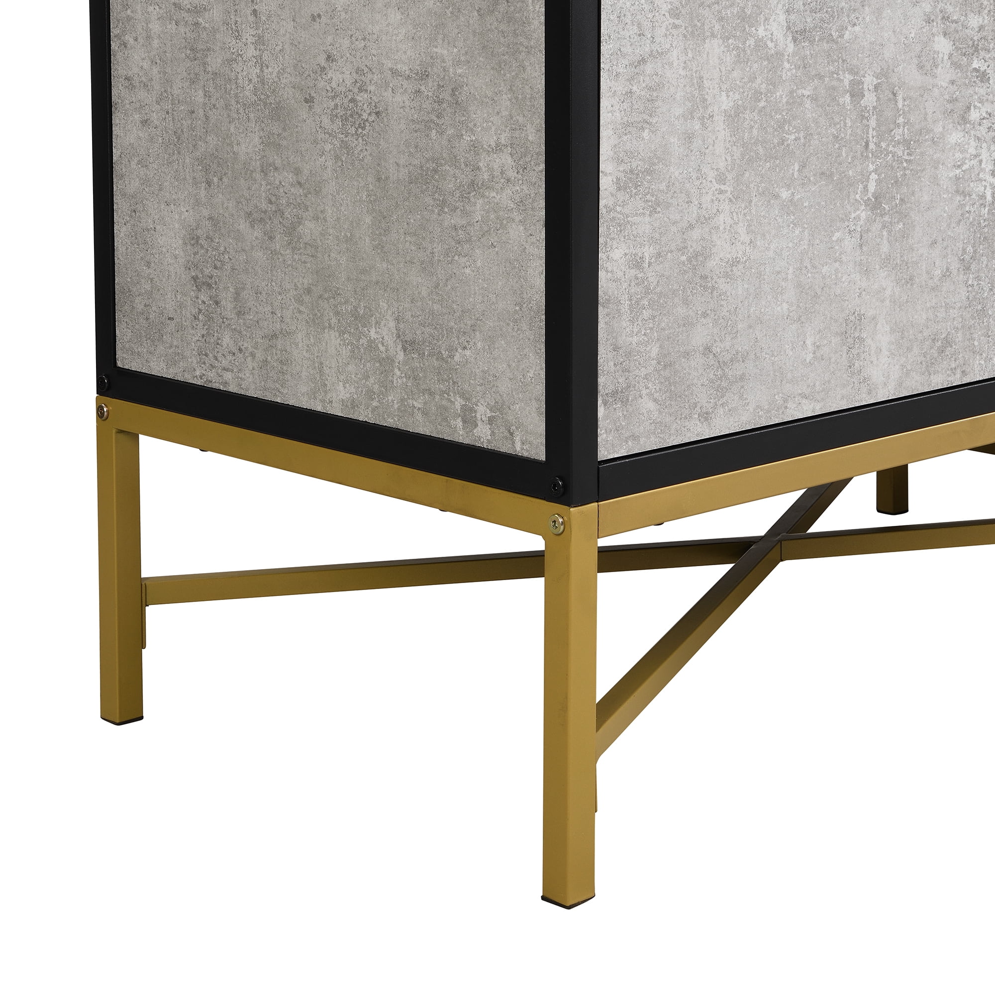 Vastcury 62" 4 Door Sideboard Cabinet with Metal Hands and Cross Legs, Storage Buffet for Living Room Dining Room, Antique Gray