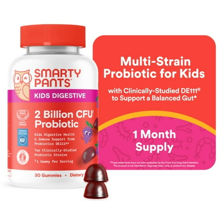 SmartyPants Kids Probiotic Supplement Gummies, 2 Billion CFU, Probiotic for Kids, Grape, 30 Ct
