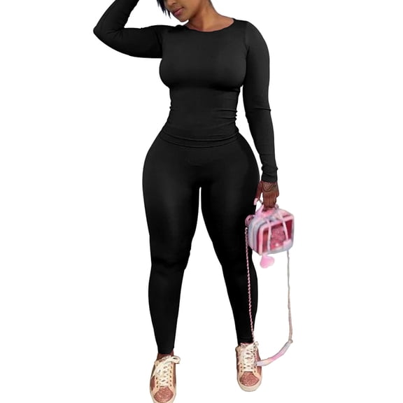 Two Piece Sets for Women Outfits Track Suits Long Sleeve Top Jogger Legging Pants Lounge Workout Sets for women Black L