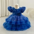 thumbnail image 2 of SERTG Little Girls' Party Dress Sheer Paneled Skirt with Back Zipper Short Sleeve Round Neck Princesse Outfit for 6 Months-4 Years(Blue,4 Years), 2 of 5