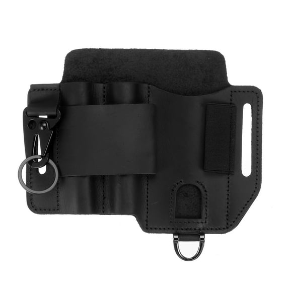 Multitool Sheath EDC Pocket Organizer 6.9" x 5.4" Natural Leather Big Capacity Leather EDC Pocket Organizer with Pen Holder Key Fob for Multitool Kits, Black