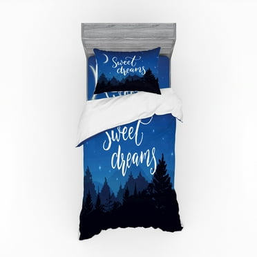 Ambesonne Saying Bedding Set 3 Pcs, Dreams Night Wish, Twin, Multicolor