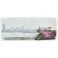 thumbnail image 1 of Motorcycle Kitchen Mat, Illustration of Sport Bike by River on Modern Cityscape Background with Skyline, Plush Decorative Kitchen Mat with Non Slip Backing, 47" X 19", Pink Black, by Ambesonne, 1 of 1
