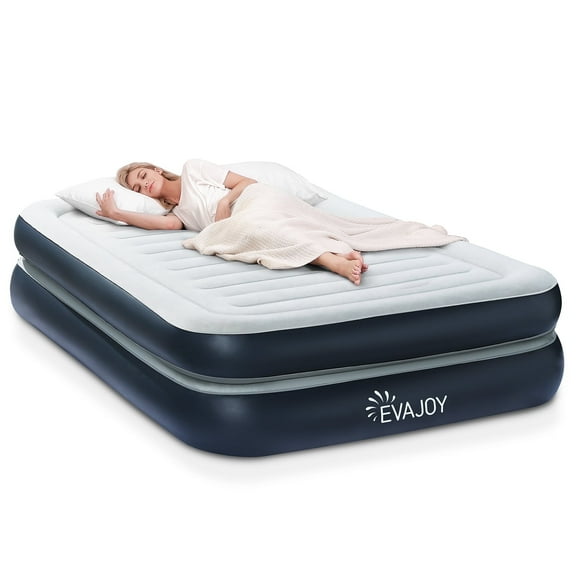 Evajoy Full Size Air Mattress with Built in Pump, 18'' Inflatable Luxury Double High Blow Up Mattress, Easy to Inflate/Quick Set Bed, Durable Portable Waterproof Blue & Grey
