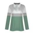 thumbnail image 5 of WTOBBY Women's Retro Print Polo Shirt - Long Sleeve Casual V-Neck Zipper Detail Tops for Women, Spring Fall Fashion Comfort Stretch Fabric,Mint Green M, 5 of 7