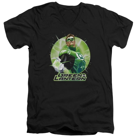 JLA Justice League Green Static S/S Adult V-Neck 30/1 T-Shirt Black