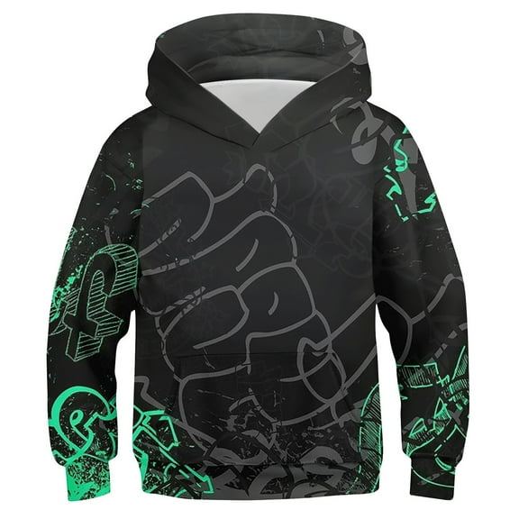 Boys Sweatshirts Fashion Cool Colorful Graphic Print Boys Hooded Sweatshirt Casual for Kids Youth Pullover Tops Black 3-4 Years