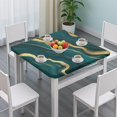 thumbnail image 3 of Teal Gold Wave Marble Pattern Square Fitted Tablecloth with Elastic Edge,Square Table Cover,Washable Elastic Table Cover for Home Kitchen Party Decor 36"x36", 3 of 6