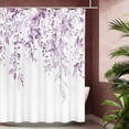 thumbnail image 3 of Lilac Light Purple Eucalyptus Shower Curtain Sets, Watercolor Leaves on The Top Plant with Floral Bathroom Decoration 72x72 Inch with Hooks, 3 of 6