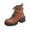 02#Light Brown, variant on Women's Fashion Motorcycle Short Boots Square Toe Lace Up Rivet Ornament Double Buckle Strap Chunky Lug Sole High Block Heel Casual Ankle Booties