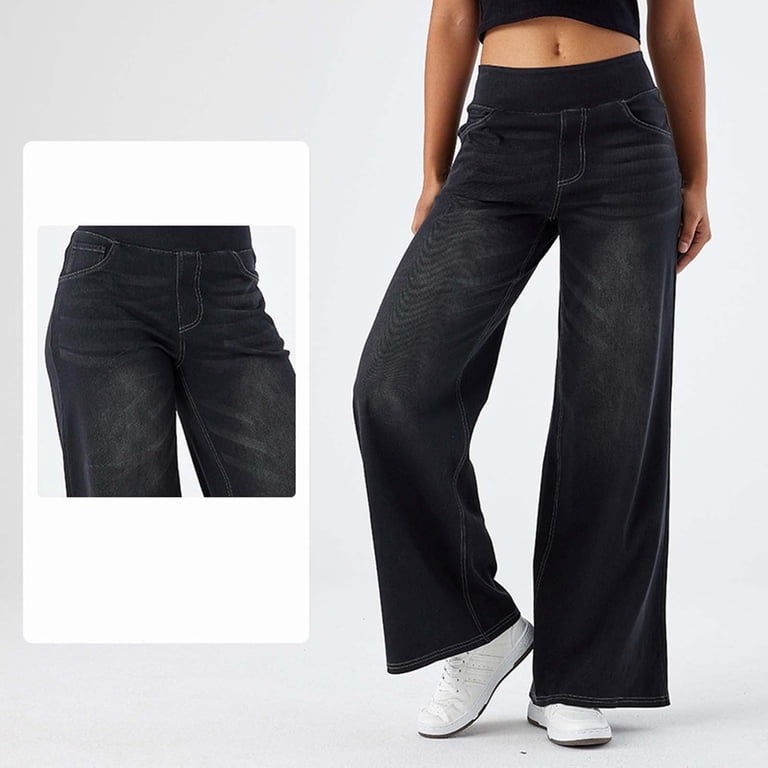 Kedera Women's Striped Jeans - Mid Rise Wide Leg Casual Denim Pants With Adjustable Ankle Ties