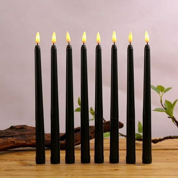 6 Pack 3D Wick Plastic Black Flameless Taper Candles, LED Candles Black Taper Candles Halloween Taper Black Candlesticks for Halloween Party Christmas Home Decoration by PAKASEPT