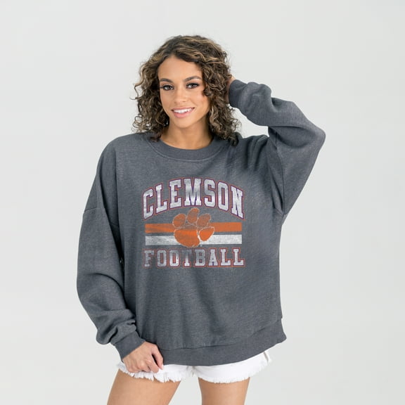Women's Gameday Couture Charcoal Clemson Tigers Oversized Good Vibes Premium Fleece Drop Shoulder Pullover Sweatshirt
