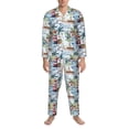 thumbnail image 3 of Naloa Watercolor Sailboat Men’s Pajamas Set - Long Sleeve Button Down Sleep Shirt and Pajama Bottoms Sleepwear Set-X-Large, 3 of 7
