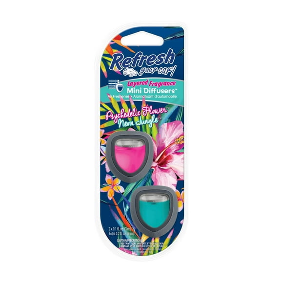 Refresh Your Car! Diffuser Air Freshener (Psychedelic Flower/Neon Jungle Scent, 2 Pack), Diffuser Air Freshener