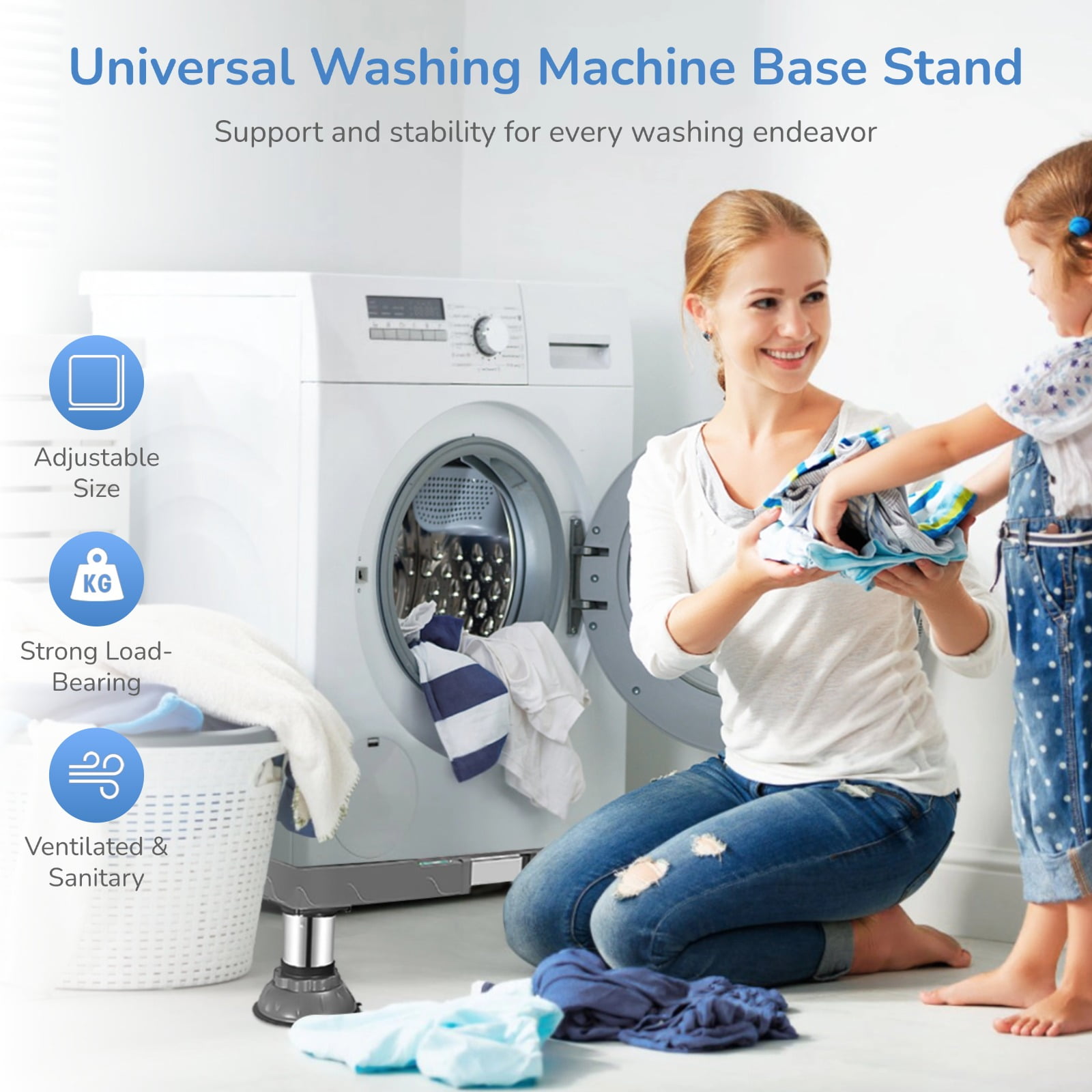 Universal Washing Machine Base Stand with Adjustable Height, Laundry Pedestal, Fridge Rack, Universal Appliance Stand for Dryers, Refrigerators