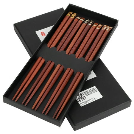 

Henmomu 5 Pairs Natural Wood Chopsticks Environmental Protection Hand‑Carved Chopsticks Gift Set Tableware Reusable Chopsticks Set