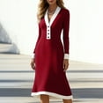 thumbnail image 5 of Womens Elegant Midi Dress V Neck Long Sleeve Business Casual Cocktail Dresses with Pocket Color Block Outfit New Summer Dresses for Women Red XL, 5 of 7