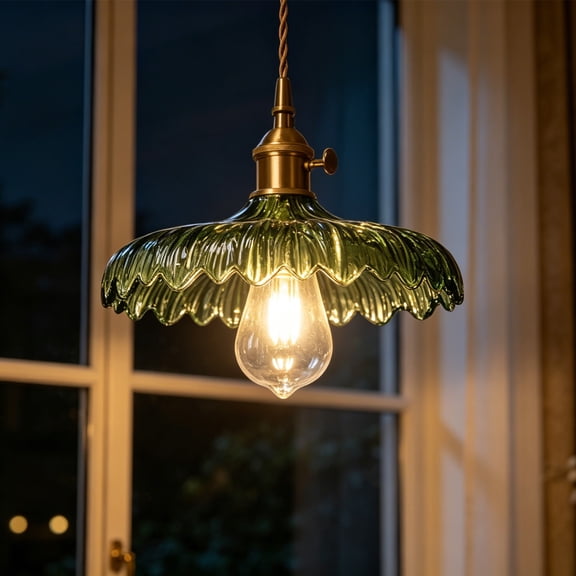 OANLKGI Industrial Pendant Lights, Modern Green Glass Shade Farmhouse Adjustable Hanging Light Fixtures for Kitchen Island Living Room Bedroom Hallway