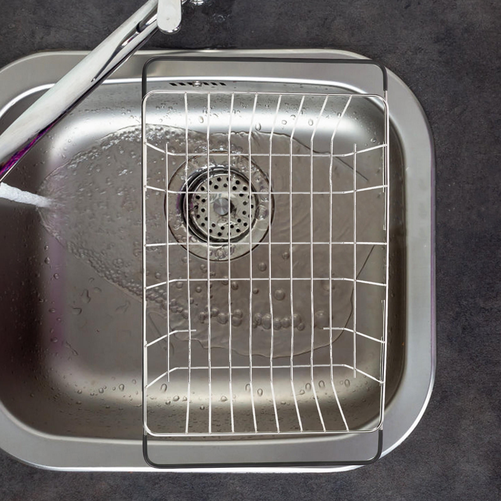 FRCOLOR Stainless Steel In-Sink Dish Rack Extendable Design Expandable in Sink Dish Drying Rack Adjustable Sink Dish Drainer Drying Rack