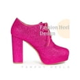 thumbnail image 3 of BLISSFUL STEP Glitter Chunky Heel Lace Up Ankle Booties for Women Hot Pink (Size 8), 3 of 5