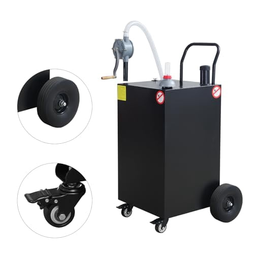 2025 New 30 Gallon Portable Gas Caddy Fuel Storage Tank, Large Gasoline Diesel Can Hand Siphon Pump, with Rolling Flat-Free Solid Rubber Wheels, for Boat, ATV, Car, Motorcycle