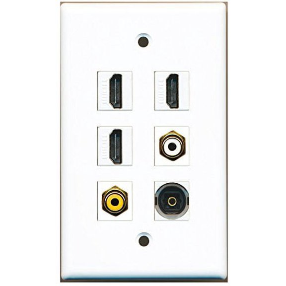 RiteAV - 3 HDMI 1 Port RCA White 1 Port RCA Yellow 1 Port Toslink Wall Plate
