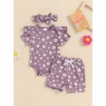 thumbnail image 3 of Musuos Baby Girls Casual Shorts Set, 3M 6M 12M 18M Flower Print Short Sleeve Crew Neck Romper with Shorts and Hairband Summer Outfit, 3 of 10