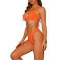 thumbnail image 4 of INSPIRE CHIC Women's Halter Underwire Ribbed Bikini Sets, 2 Piece Double Straps Tie Back Triangle Bottoms Swimwear Bathing Suits Medium Deep Orange, 4 of 5