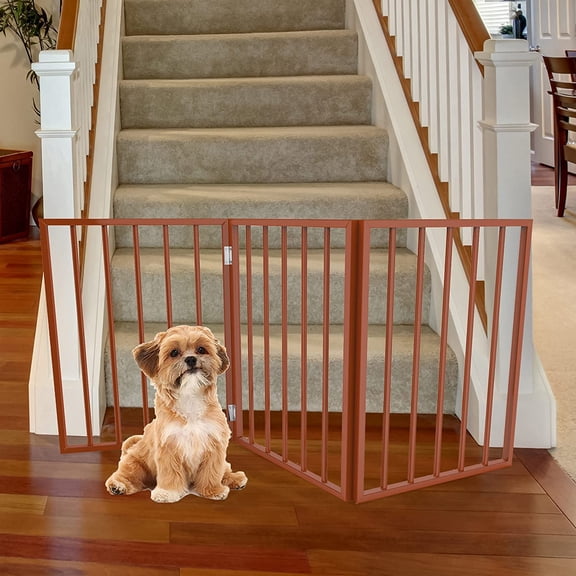 Freestanding Folding Dog Gate for Doorways and Stairs - Mahogany Wood Pet Fence