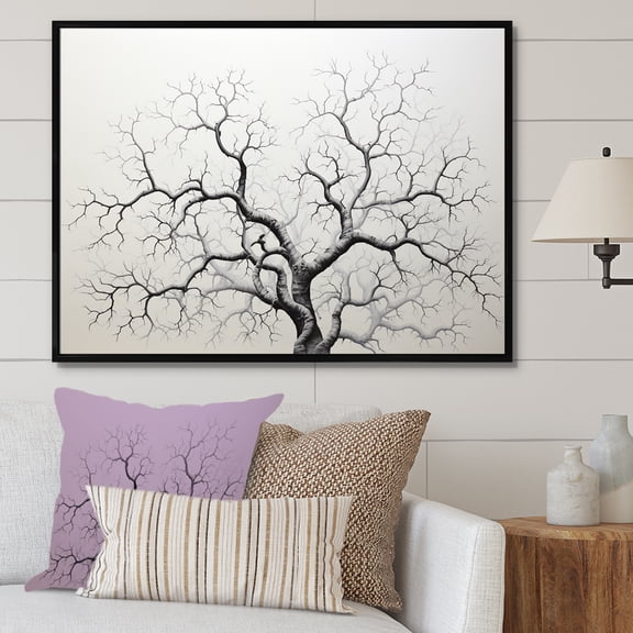 Designart "Monochrome Scene Depicting Solitude Among Sycamore Trees II" Tree Sycamore Floater Framed Canvas Prints