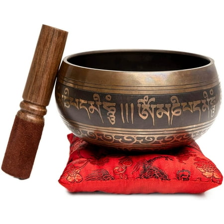 Tibetan Singing Bowl Set 4" - Easy To Play Authentic Handmade For Meditation Sound 7 Chakra Healing By Himalayan Bazaar (Brown & Red)