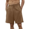 thumbnail image 2 of Men's Soild Color Cotton Linen Casual Shorts, Elastic Waist Classic Summer Beach Shorts for Men, Soft Breathable Relaxed Fit Lounge Shorts with Pockets Brown L, 2 of 6