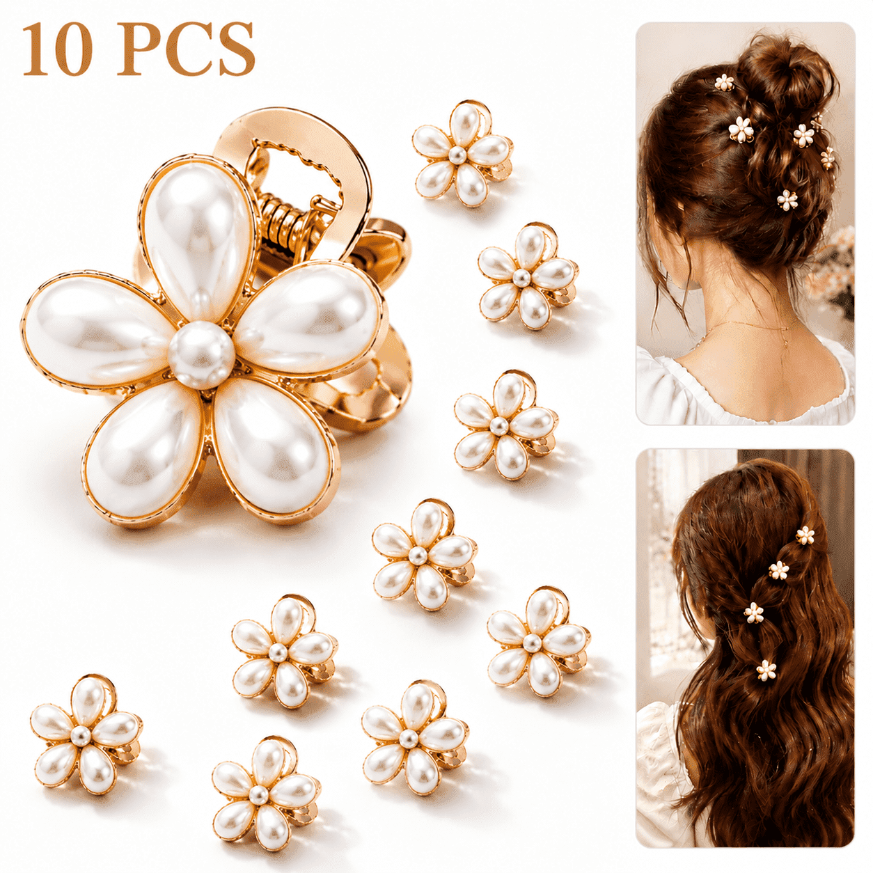 Mini Pearl Claw Clips with Flower Design, Artificial Pearls and Alloy, Hair Small Hair Clips Mini Pearl Claw Clip, 15 Pcs Small Flower  main image 2