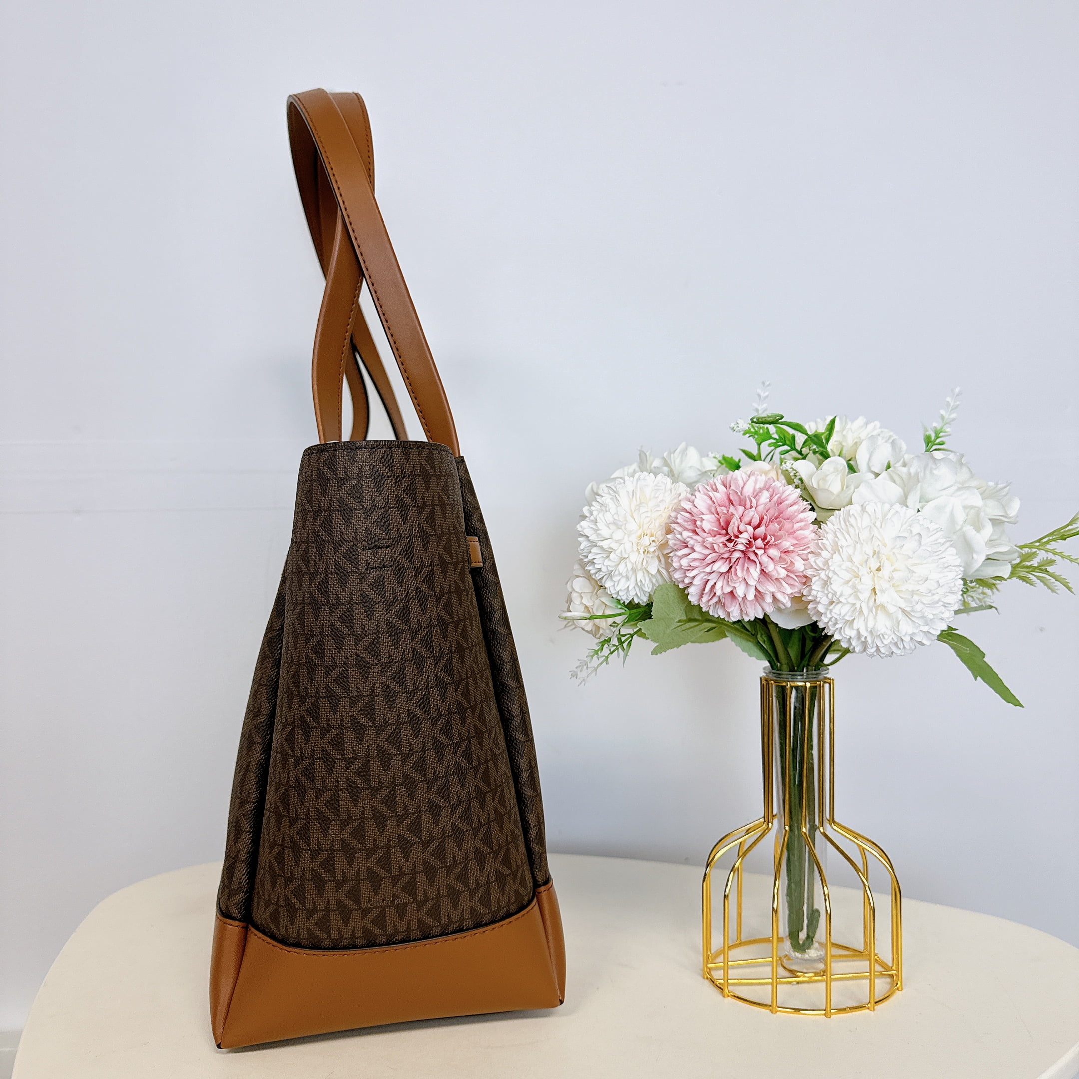 Michael Kors Signature Reed Large Belted Logo Tote in Brown