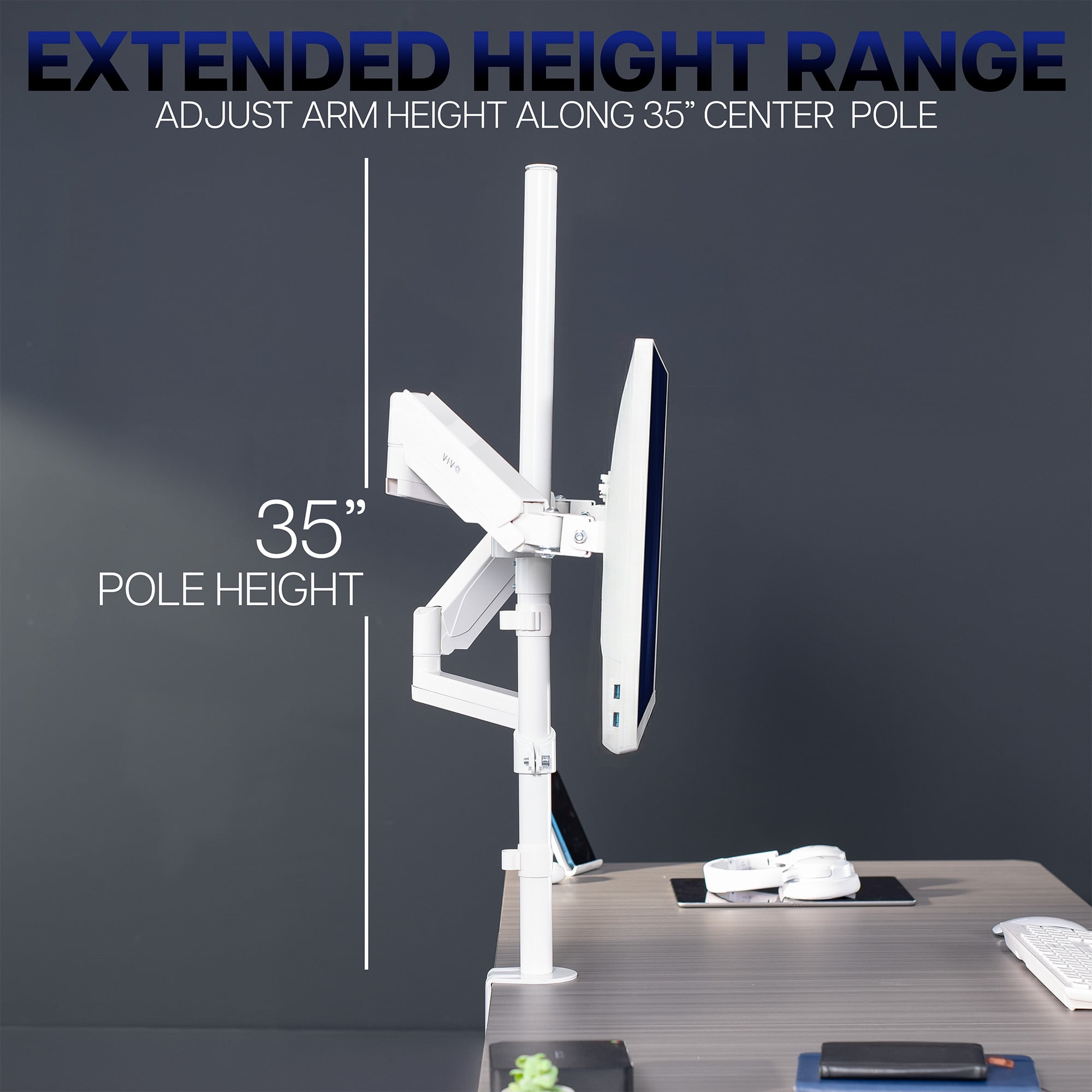 VIVO White Extra Tall Dual 17" to 32" Monitor Mechanical Spring Stand Desk Mount