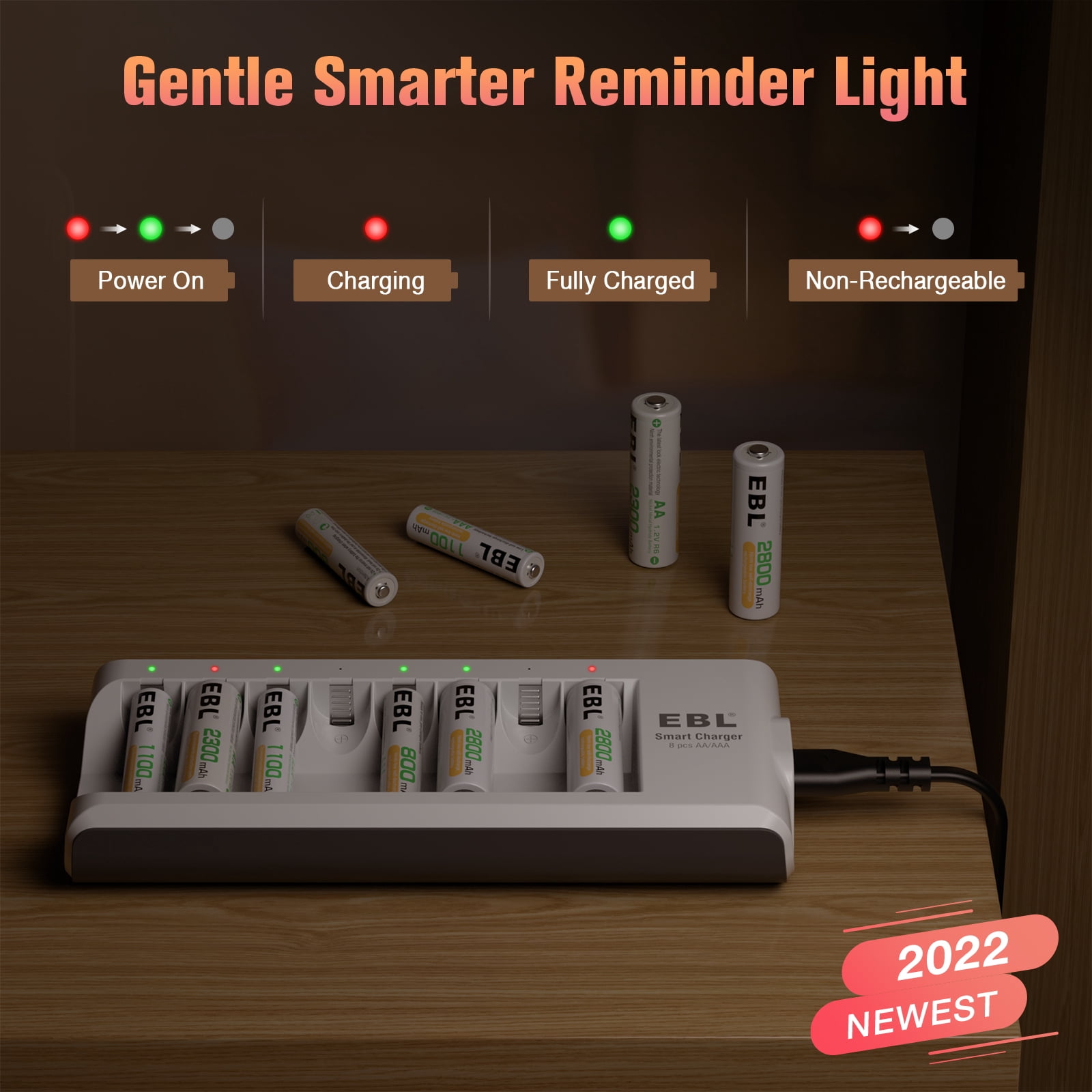 EBL AA Rechargeable Batteries 2800mAh (8 Pack) + Battery Charger for Ni-MH Ni-CD AAA AA Batteries