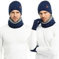 thumbnail image 3 of FZ FANTASTIC ZONE Mens Winter Knit Beanie Hat Scarf Touchscreen Gloves Set Skull Cap Neck Warmer Set,Blue, 3 of 6