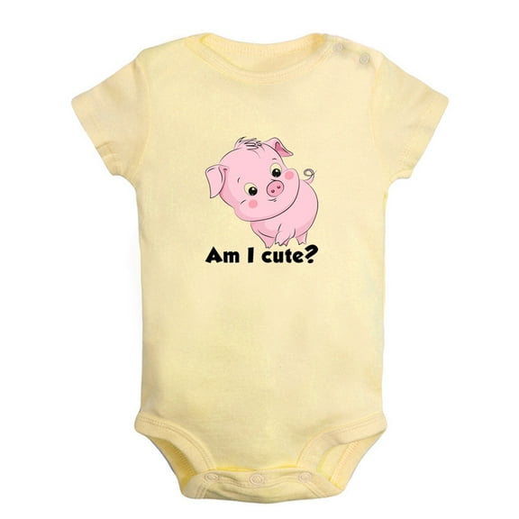 Am I Cute? Funny Rompers For Babies, Animal Pig Pattern Jumpsuit, Newborn Baby Unisex Bodysuits, Infant Jumpsuits, Toddler 0-24 Months Kids One-Piece Oufits