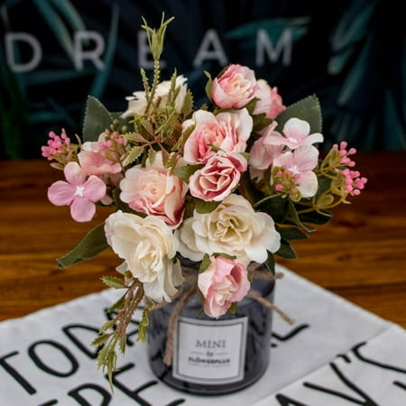 Floral Wedding Centerpieces Artificial Fake Flowers Plants Silk Rose Flower Arrangements Wedding Bouquets Decorations Plastic Floral Table Centerpieces Home Kitchen Garden Party Décor (Pink Champagne)-2 piece ()