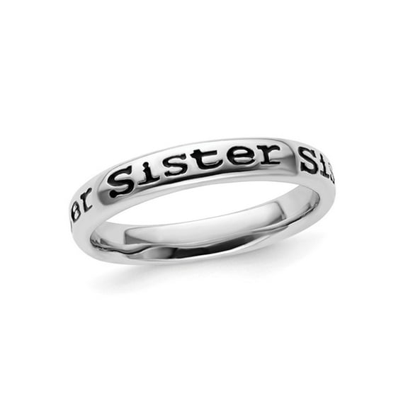Gem & Harmony Sterling Silver Black Enameled Sister Band Ring for Women