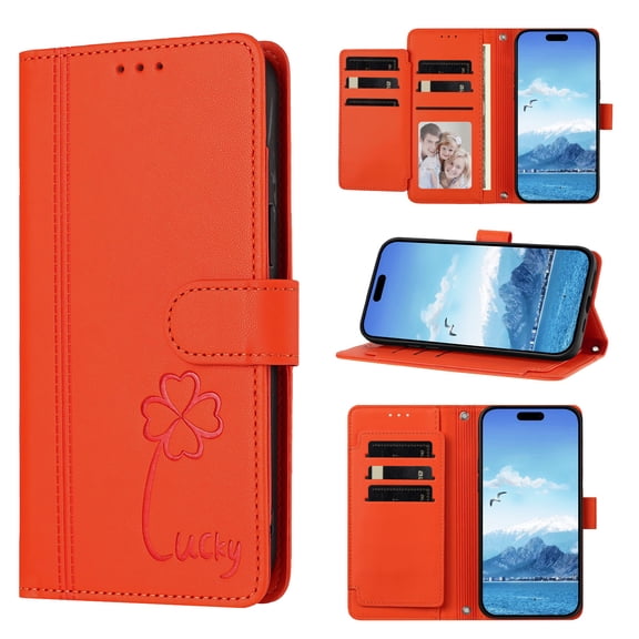 Case for Google Pixel 10 Pro XL / Pixel 9 Pro XL Shockproof PU Leather Case with 9 Card Slots Kickstand Magnetic Flip Wallet Protective Phone Cover, Orange