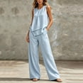 thumbnail image 5 of MXUIKV Two Piece Sets for Women Loose Fitted Sleeveless Pleated Irregular Hem Tops Wide Leg Pants with Pockets(Small,Light Blue), 5 of 5