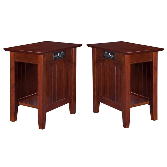 Home Square 2 Piece Wood Nantucket Charger Chair Side Table Set in Walnut